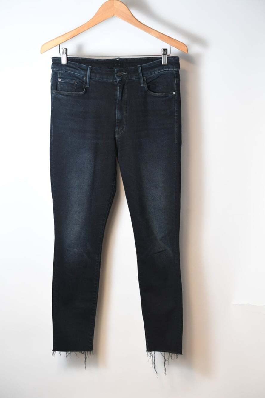 Mother Women's Ankle Fray Jeans Dark Blue Skinny High Rise Size 30